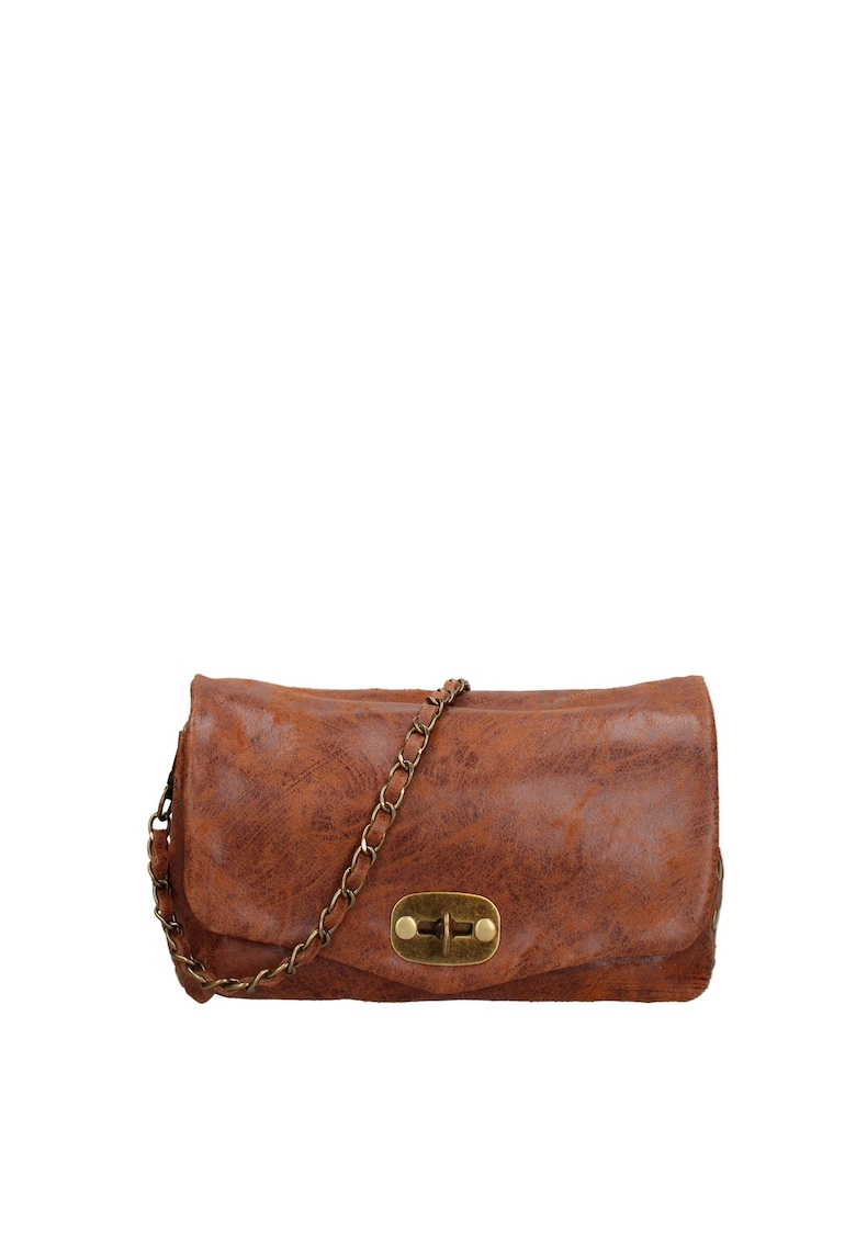 Geanta crossbody de piele cu inchidere metalica Floralla - Maro