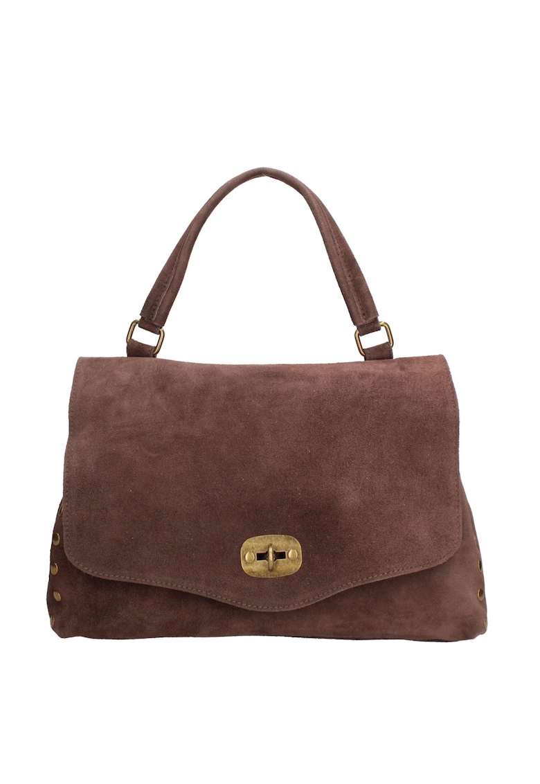 Geanta din piele intoarsa cu bareta de umar Zelia Elite - Maro inchis