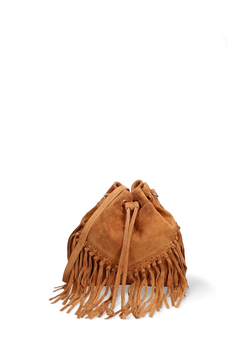 Geanta bucket din piele intoarsa Umbria Plus - Maro cognac