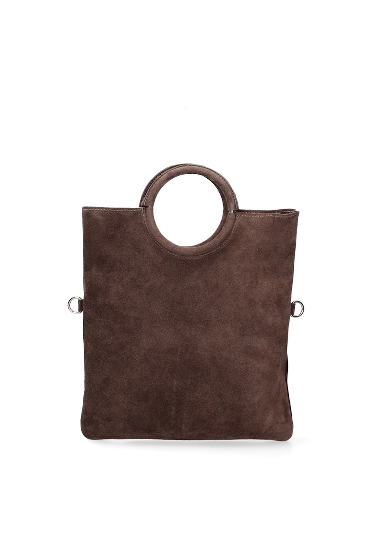 Geanta din piele intoarsa cu maner si etui interior detasabil Zelia - Maro inchis