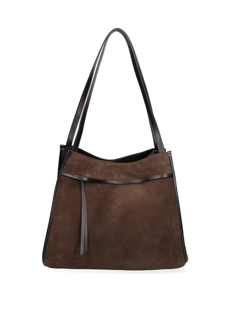 Geanta din piele intoarsa cu bareta de umar Seraphina Elite - Maro inchis