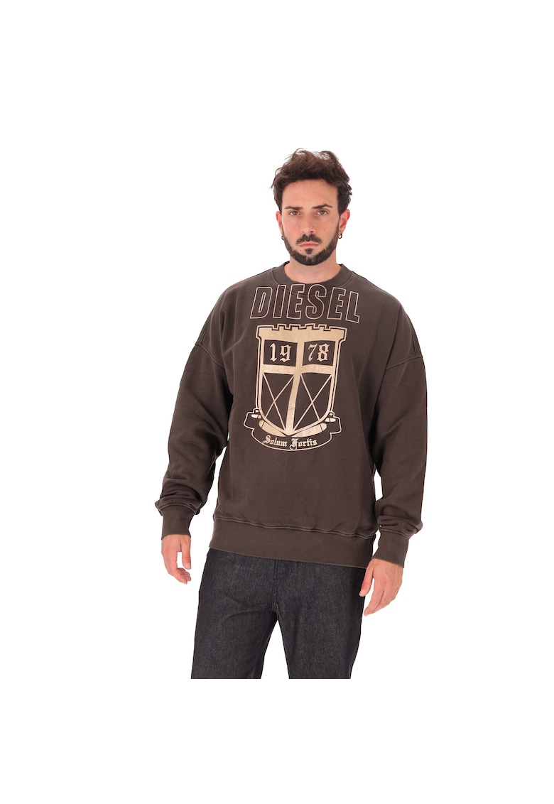 Bluza de trening cu imprimeu logo si maneci cazute