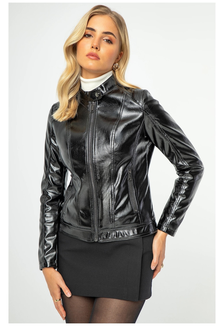 Wittchen Jacheta de dama piele ecologica - neagra - cusaturi delicate