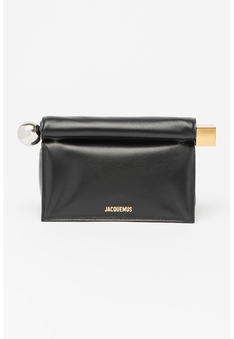 Geanta din piele cu maner si detaliu cu logo metalic Pochette Rond Carre - Negru