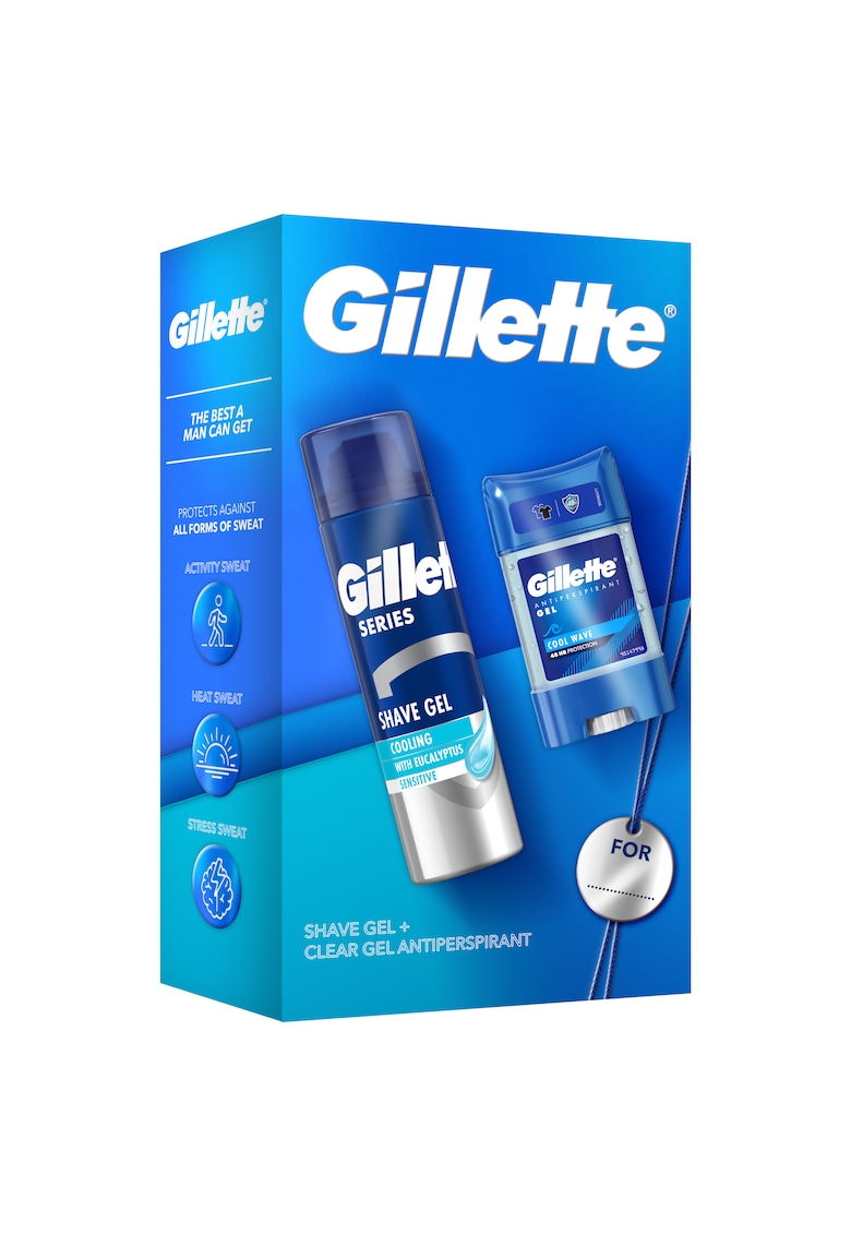 Set Cadou Gillette Ingrijire Personala: Deodorant antiperspirant stick Gillette Clear Gel Cool Wave 70 ml - Gel de ras cu efect racoritor Gillette Series cu eucalipt 200 ml
