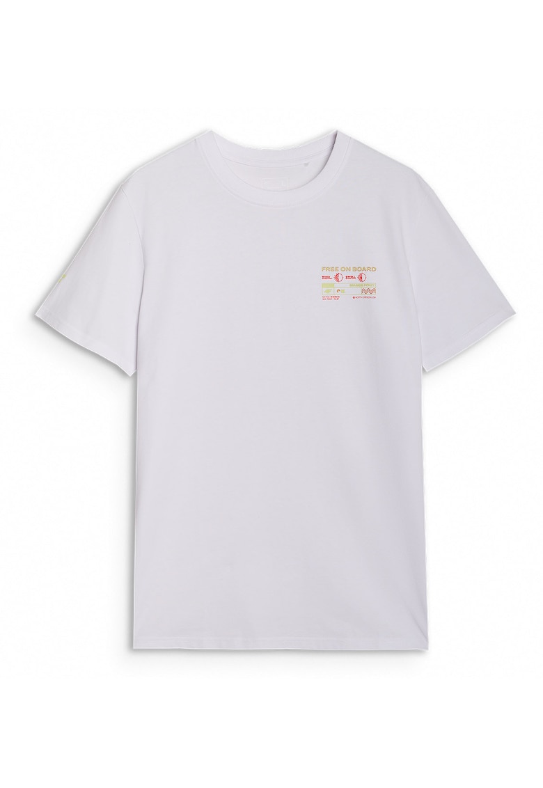 Tricou Barbati Alb ""Free On Board"" Bumbac 100% - Casual Sport - Alb