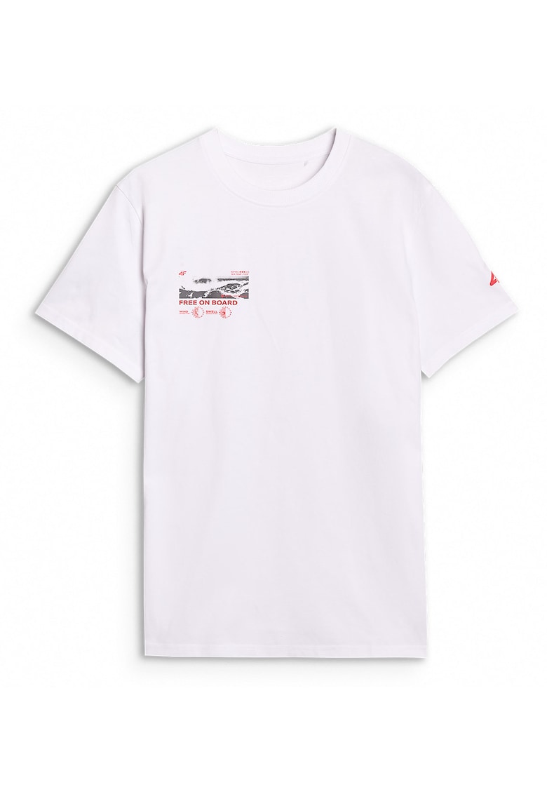 Tricou Barbati Imprimeu ""Free On Board"" - Alb - Bumbac 100% - Sportstyle Regular - Marime XXL
