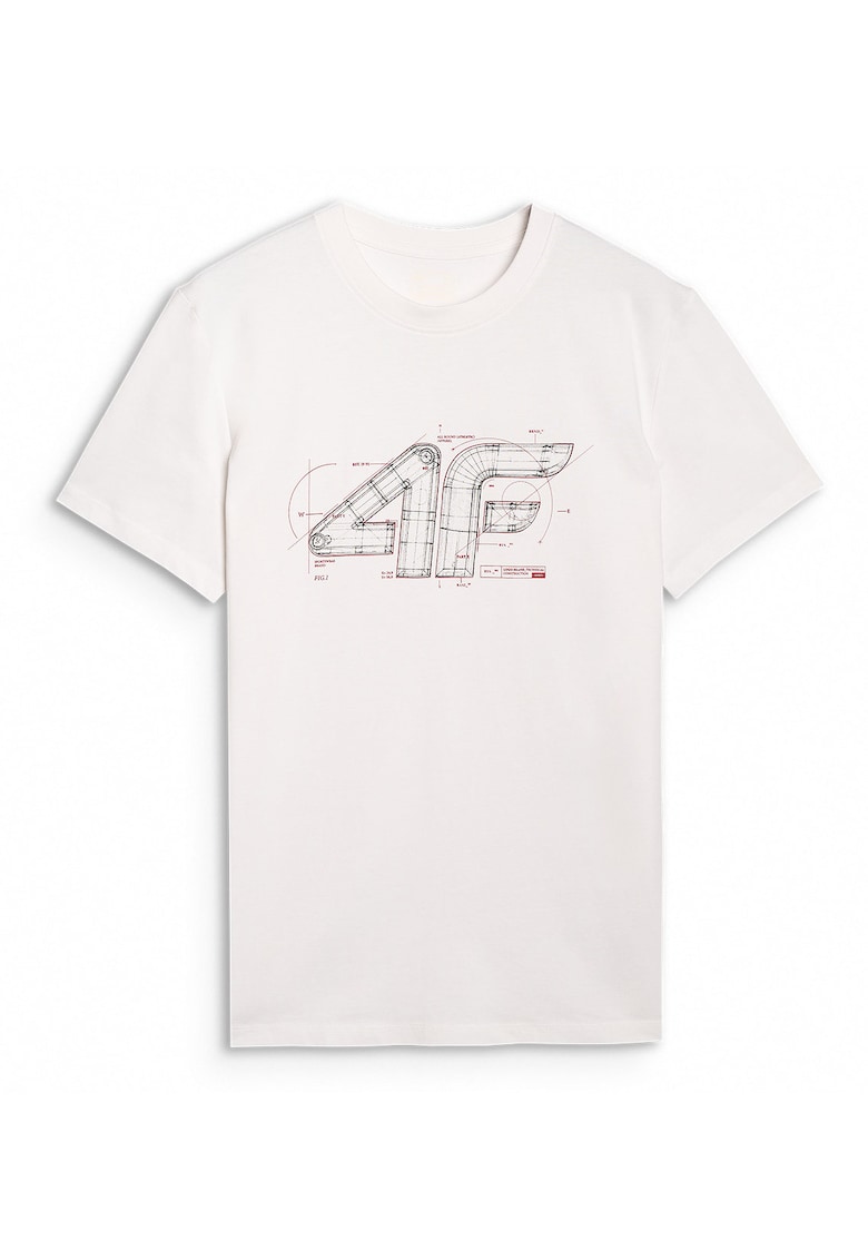 Tricou Barbati Bumbac - Alb Ecru - Regular Fit - Imprimeu Fata