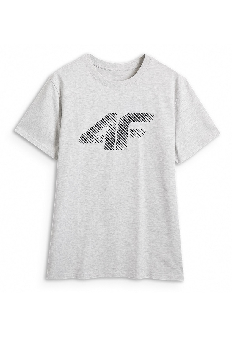 Tricou Barbati Imprimeu Casual Sport - Croiala Regular - Bumbac 100% - Gri Deschis - Marime