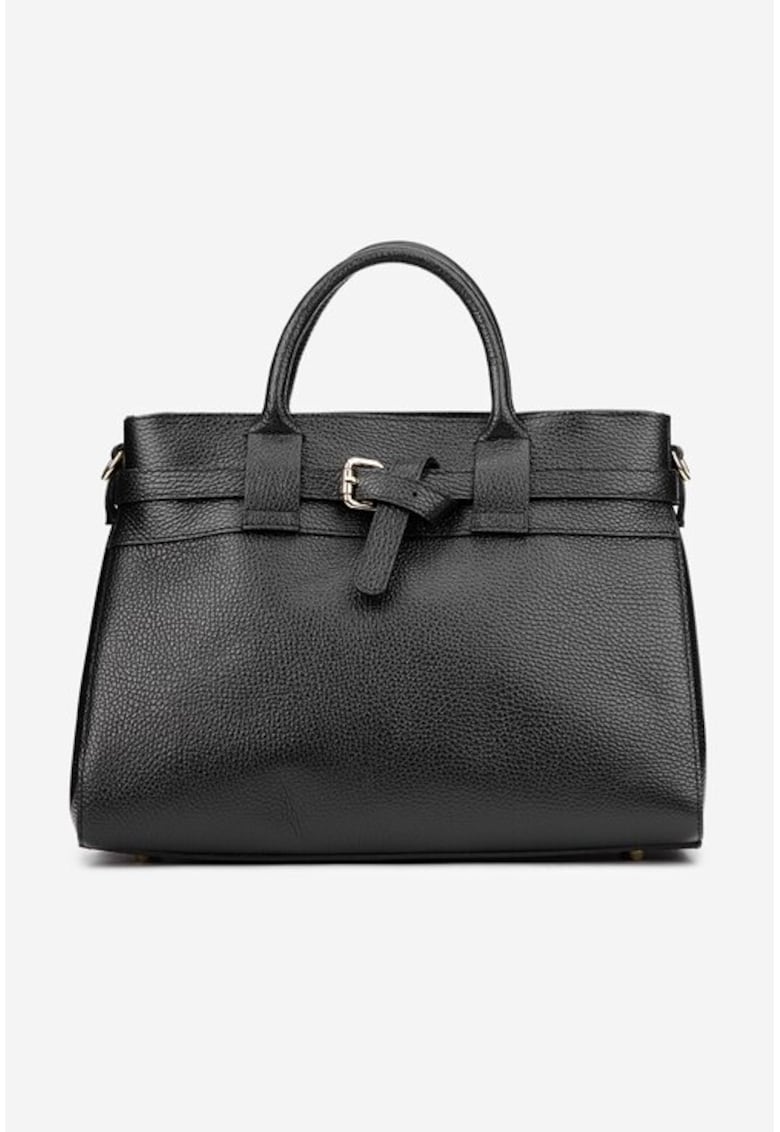 Geanta dama Made in Italy - piele naturala texturata - buzunar interior cu fermoar - neagra