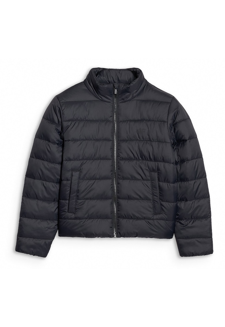 Geaca matlasata din puf pentru fete JUNIOR - Negru Intens - marimea 134 - uz sportiv - usoara - termica - impermeabila - potrivita pentru tranzitii - tehnologia 4FWarm - umplutura sintetica - stil sport