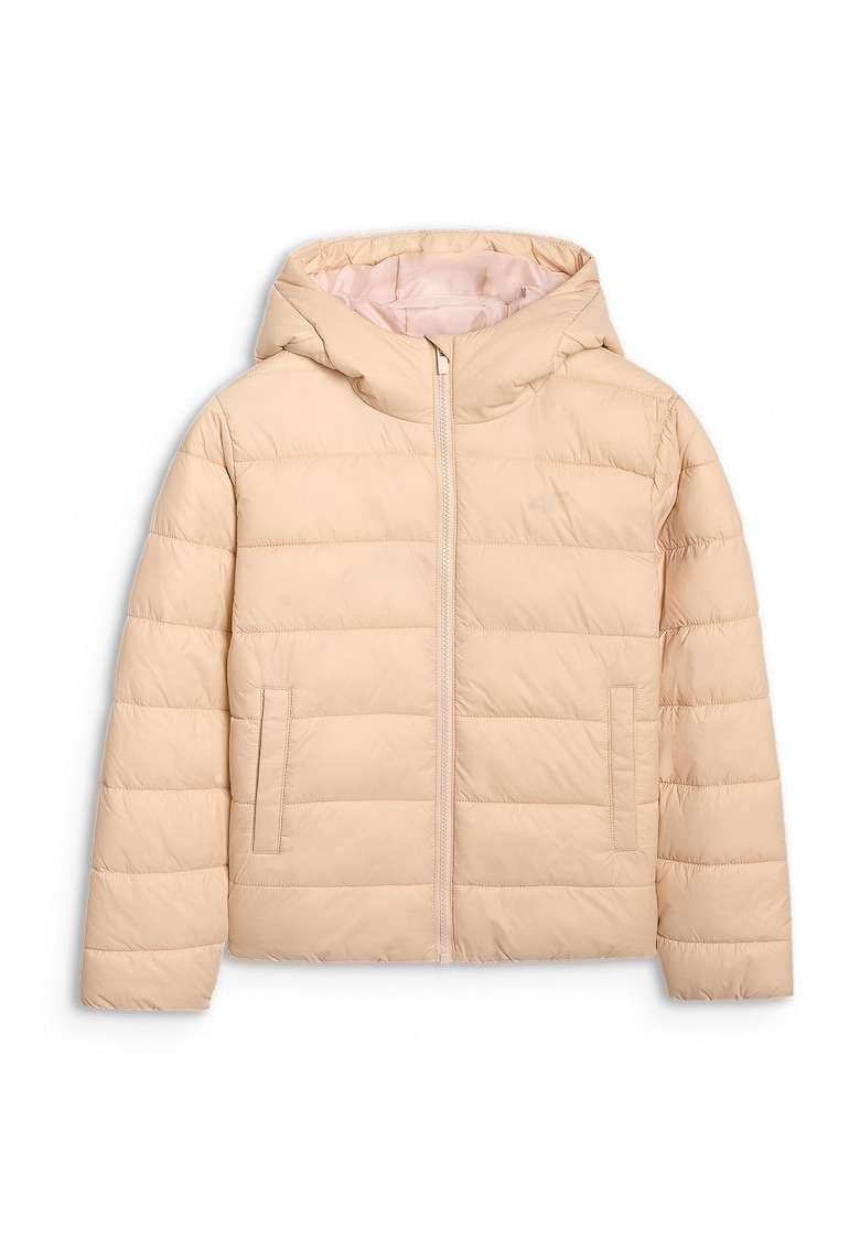 Geaca matlasata sintetica bej pentru fete - Junior - Sportstyle - Gluga integrata - Marime 146 - Impermeabila - Confort termic 4FWarm - Sezon AW25