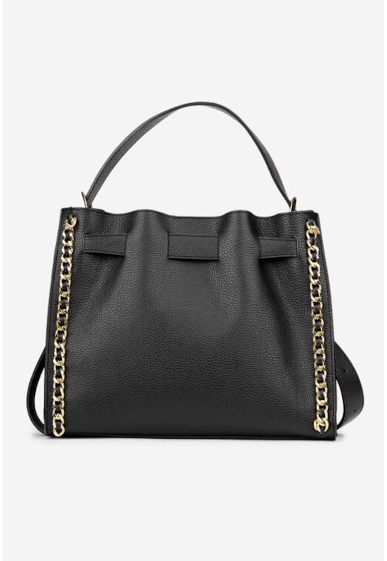 Geanta dama din piele texturata cu ornament lant - Negru