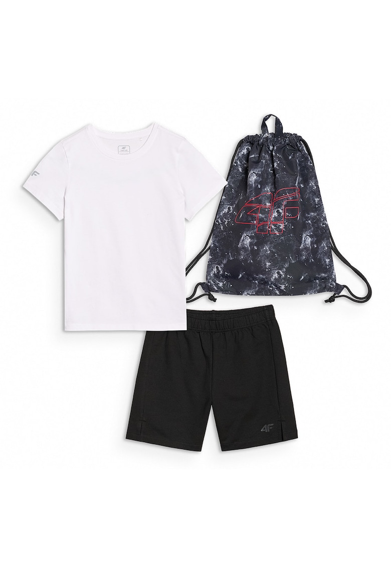 Set Sport pentru Baieti Junior: Tricou - Sort - Negru Bumbac - SS25 - Alb/Negru