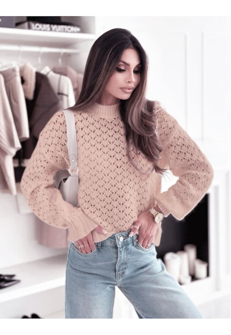 Pulover roz pudra tricotat cu model SH-G1389-WK M8 18198