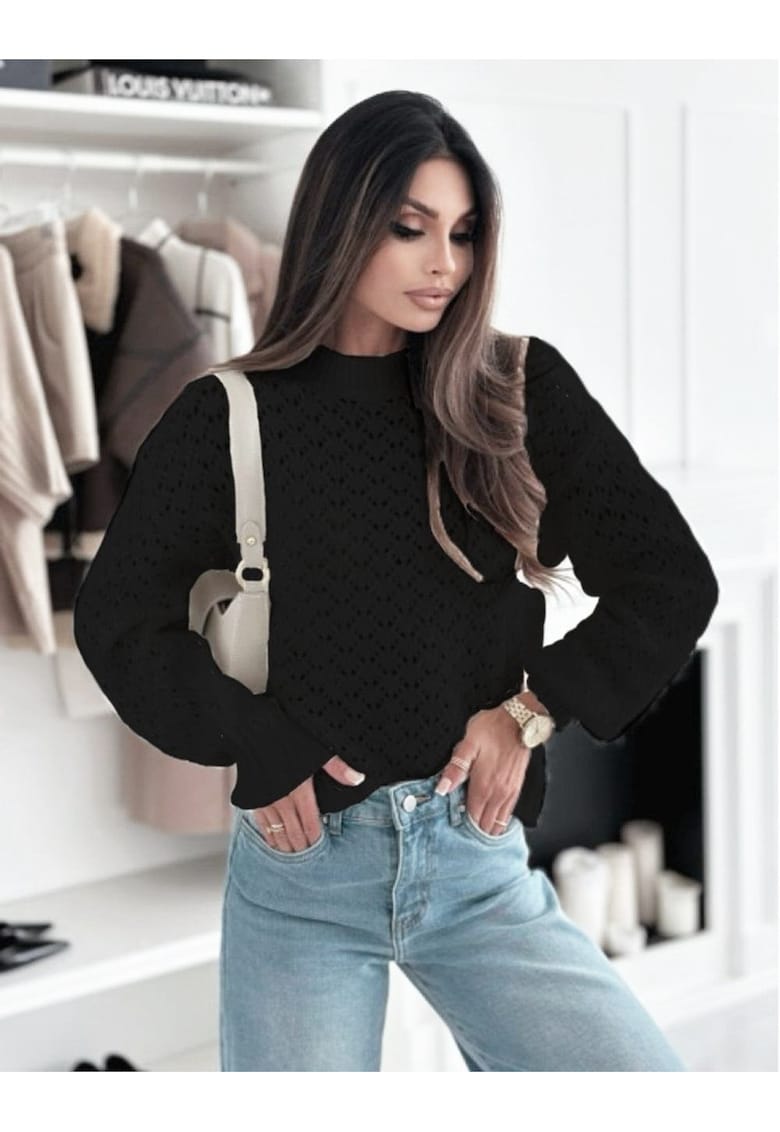 Pulover negru tricotat cu model SH-G1389-WK M8 18199