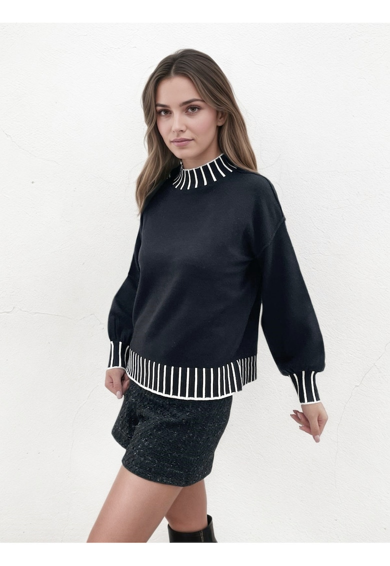 Pulover negru cu maneci usor bufante Z-101 M9 18195