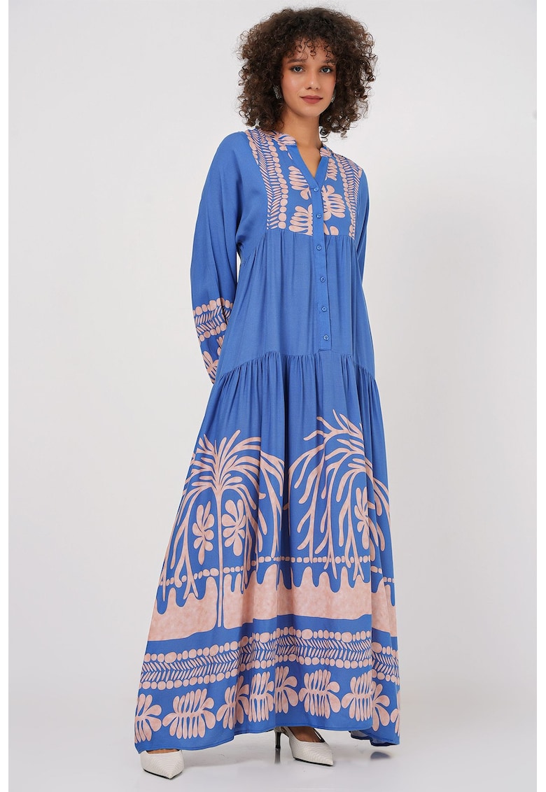 Big Dart Rochie maxi HiCCUP BDART - decolteu in V - captusita - textil - albastru inchis