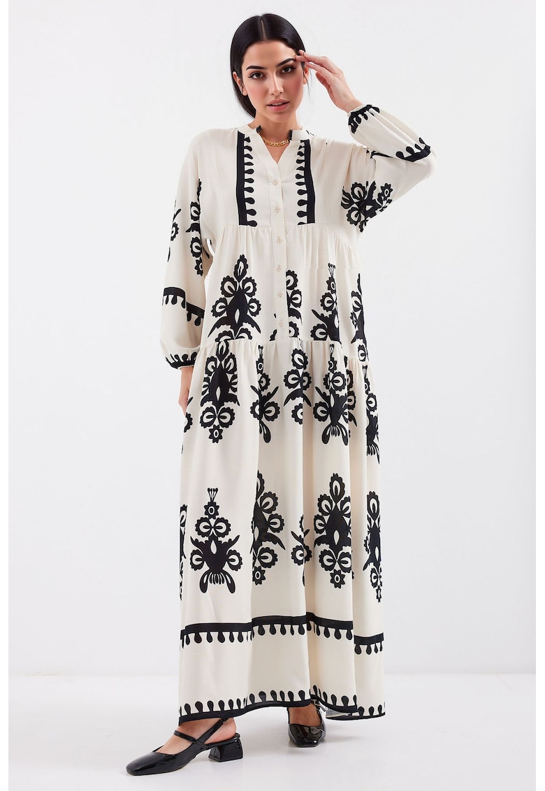 Rochie maxi HiCCUP BDART - decolteu in V - captusita - textil - crem