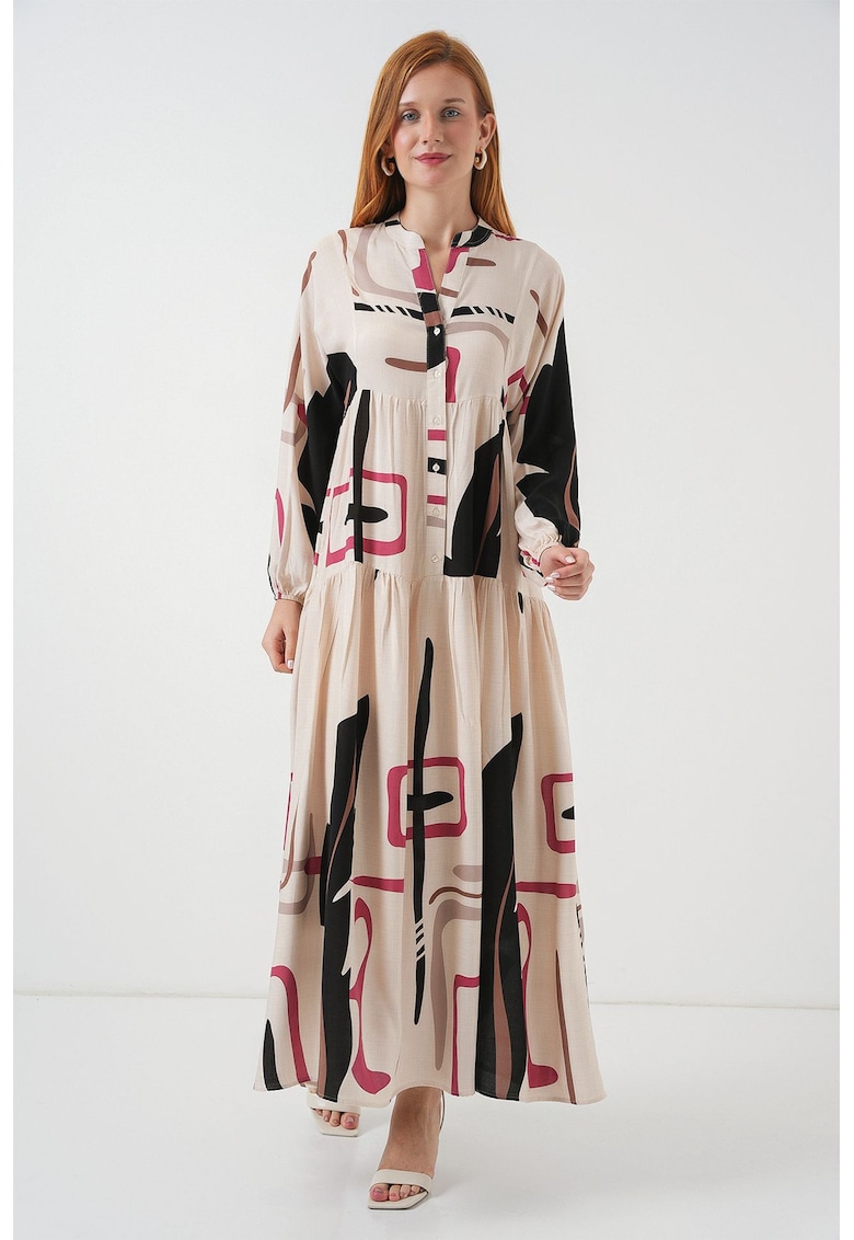 Rochie maxi - HiCCUP BDART - inchidere cu nasturi - textil - bej