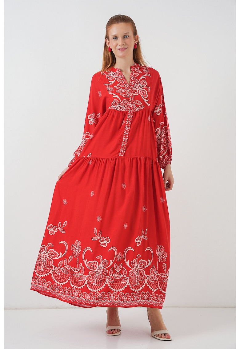 Rochie maxi - HiCCUP BDART - inchidere cu nasturi - textil - rosu inchis