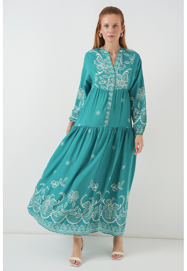 Rochie maxi - BDART - inchidere cu nasturi - textil - verde prafuit