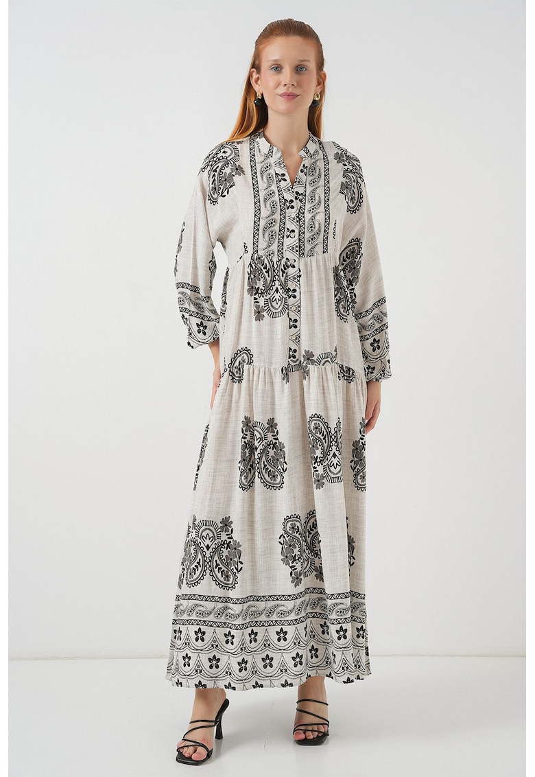 Rochie maxi HiCCUP BDART - inchidere cu nasturi - textil - bej