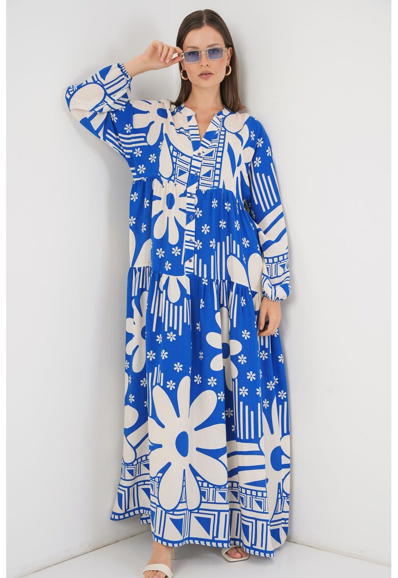 Rochie maxi BDART - inchidere cu nasturi - textil - albastru