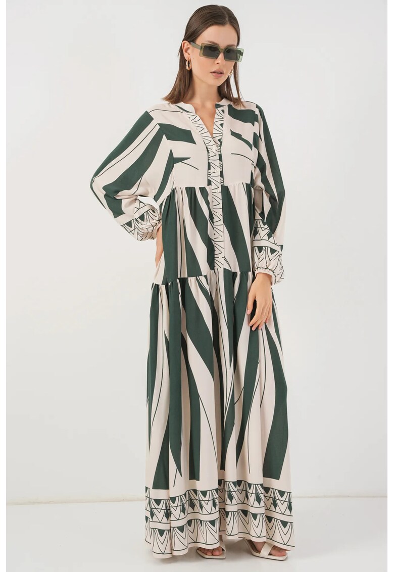 Rochie maxi - BDART - inchidere cu nasturi - textil - verde inchis