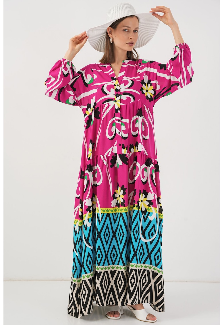 Rochie maxi - BDART - inchidere cu nasturi - textil - magenta