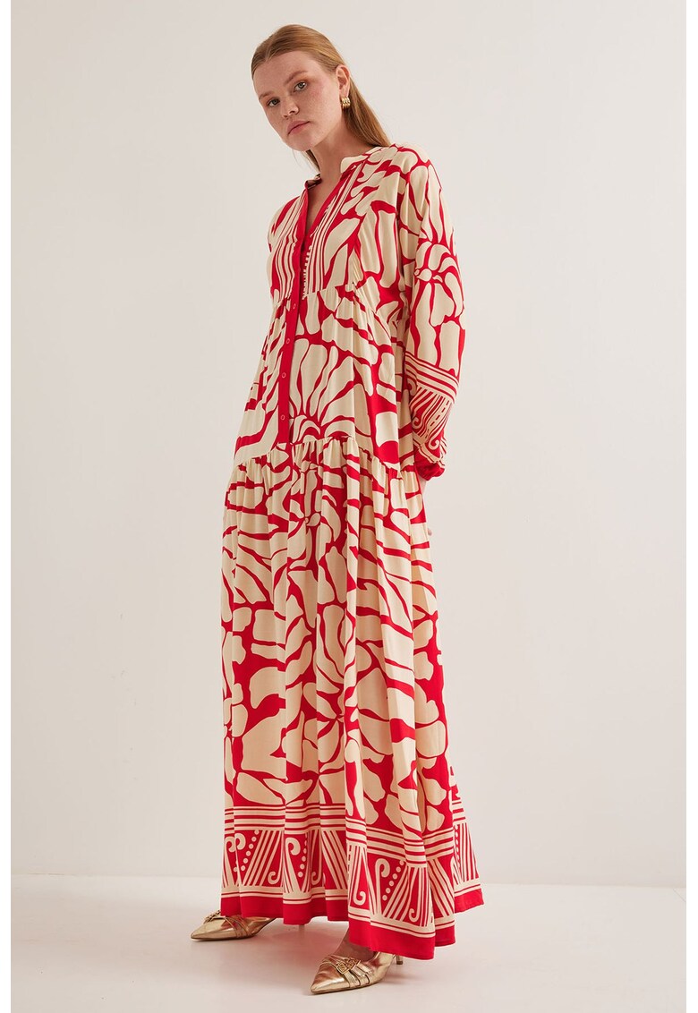 Rochie maxi HiCCUP BDART - decolteu in V - captusita - textil - rosu