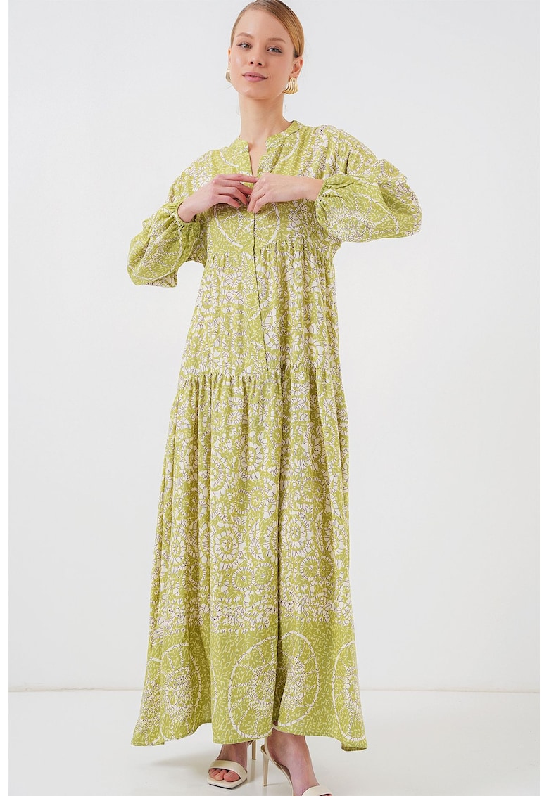 Rochie maxi HiCCUP BDART - decolteu in V - captusita - textil - verde deschis