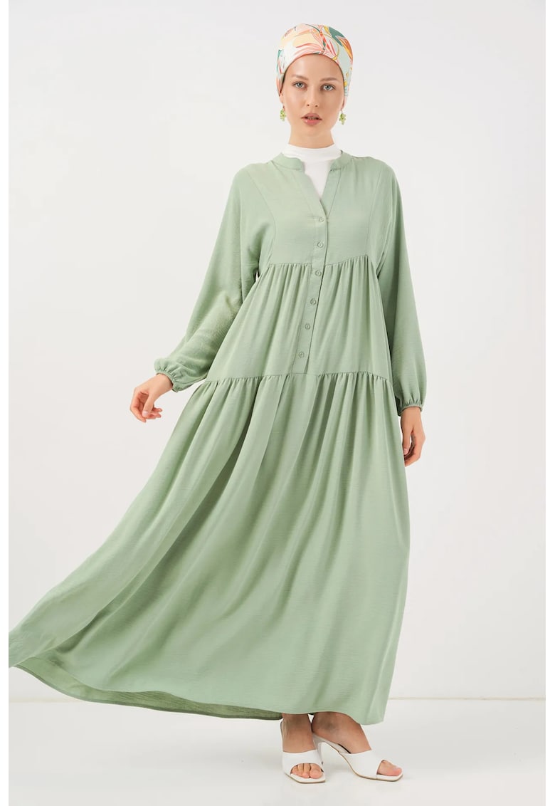 Rochie maxi - HiCCUP - decolteu in V - croiala lejera - verde - textil