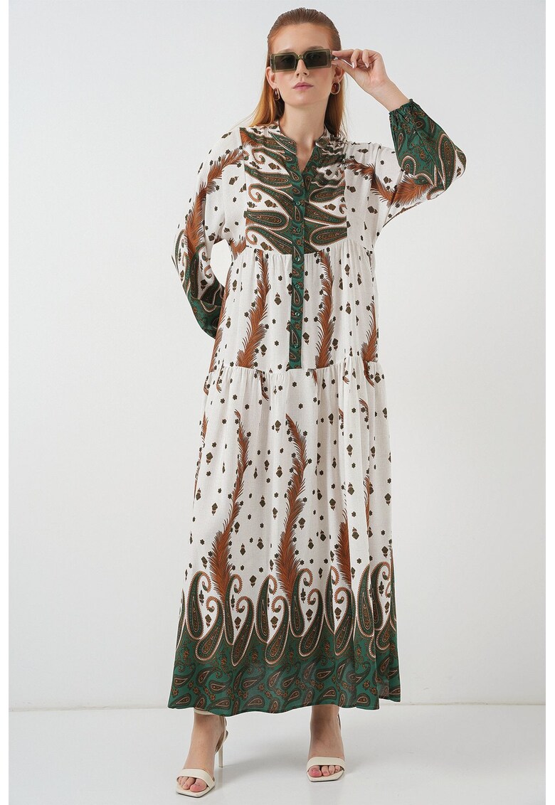 Rochie maxi - inchidere cu nasturi - textil - galben mustar - Galben chihlimbar -