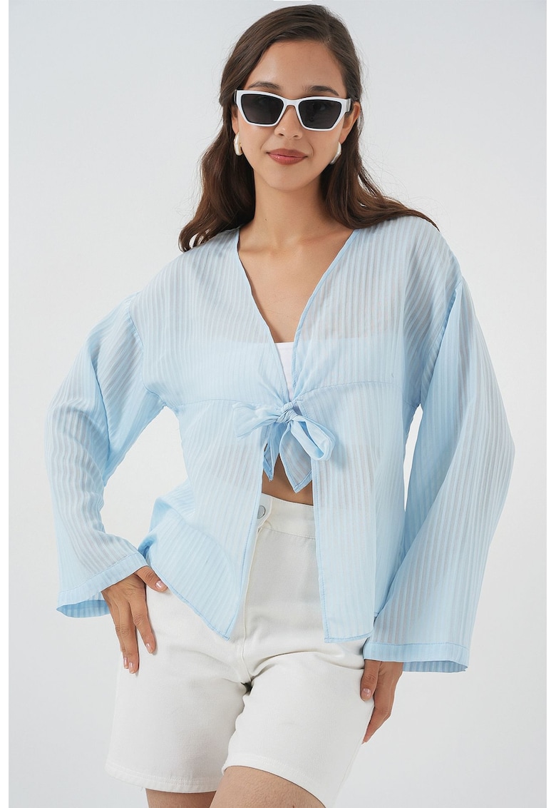 Cardigan dama BDART - decolteu in V - albastru - textil