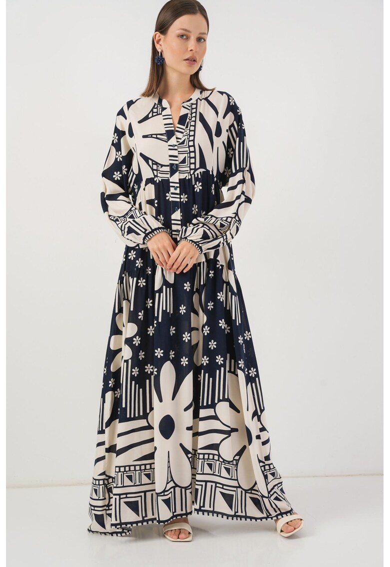 Rochie maxi - BDART - inchidere cu nasturi - textil - bleumarin