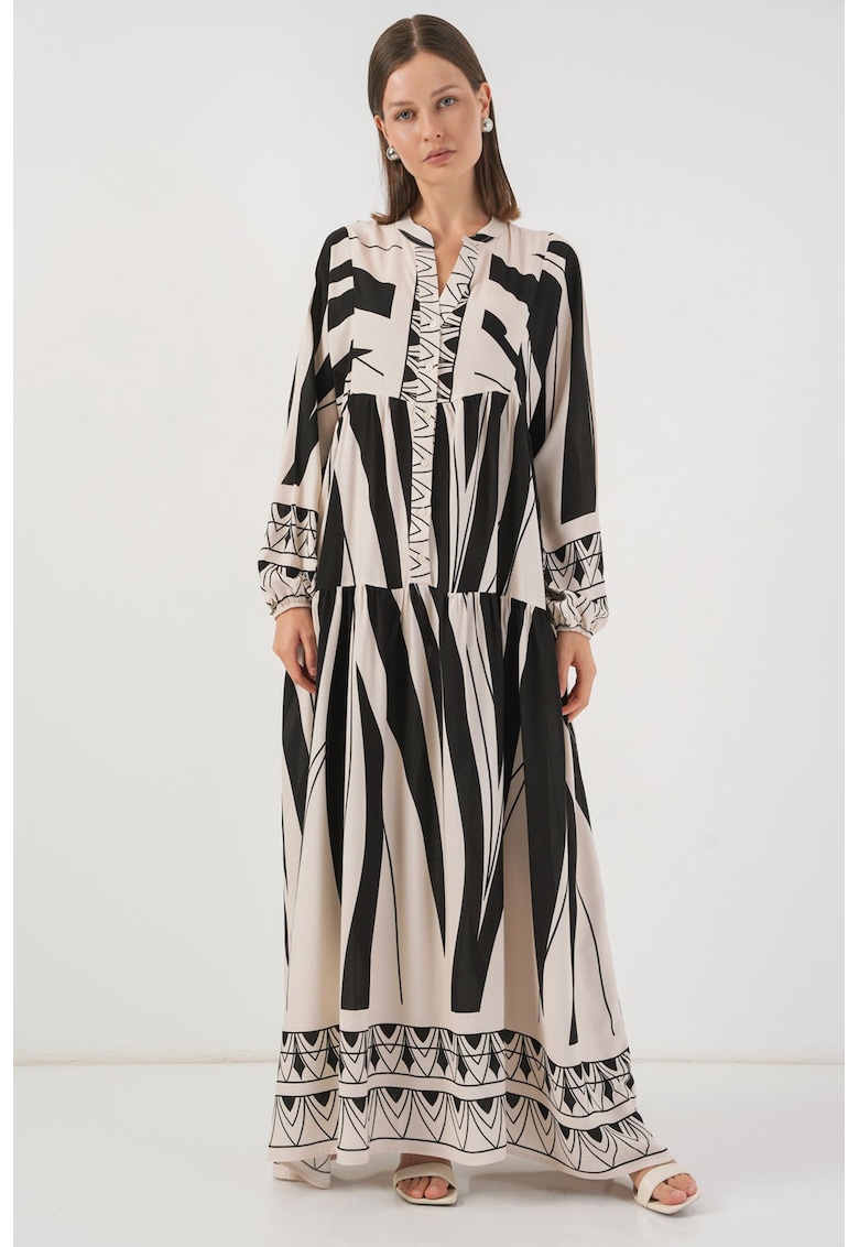 Rochie maxi - BDART - inchidere cu nasturi - textil - gri carbune