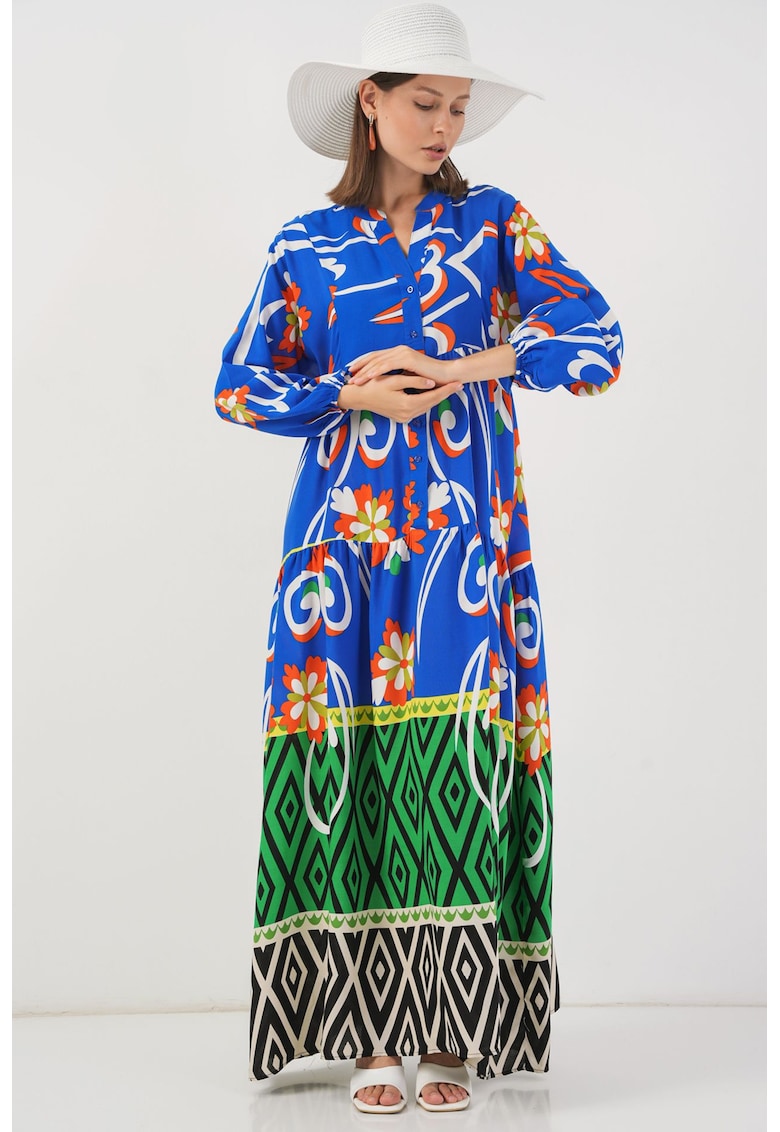 Rochie maxi - BDART - inchidere cu nasturi - textil - albastru safir