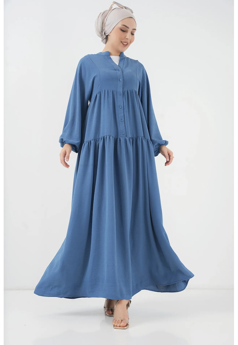 Rochie maxi - HiCCUP - decolteu in V - inchidere cu nasturi - albastru textil - Albastru