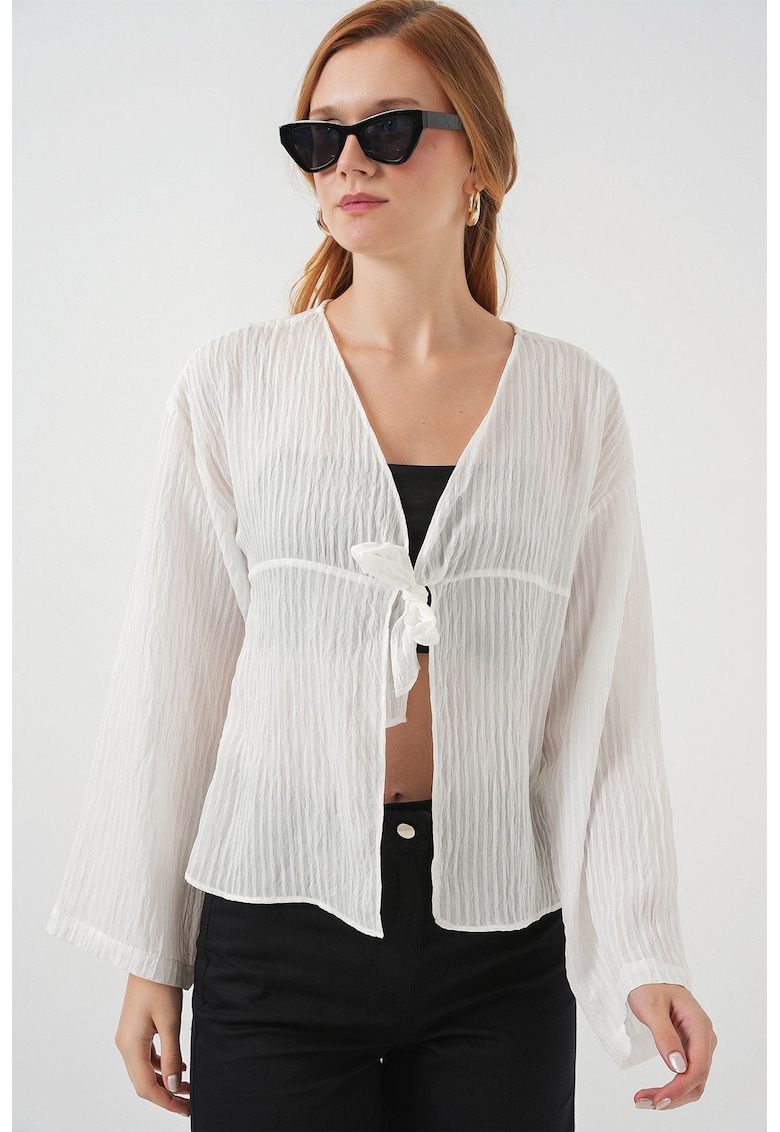 Cardigan dama HiCCUP BDART - decolteu in V - alb - textil