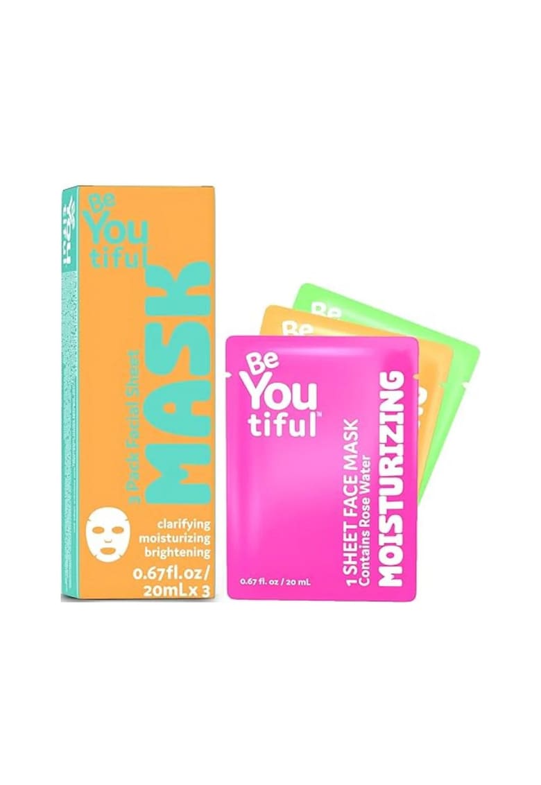Set 3 masti faciale tip servetel - purifianta - hidratanta & iluminatoare pentru adolescenti si tineri - 20 ml x 3