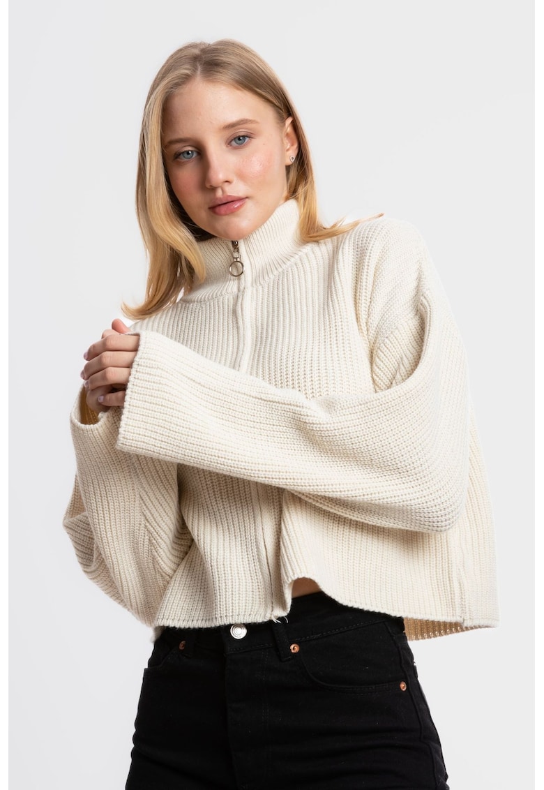 Pulover dama - supradimensionat - guler inalt - crem - tricot
