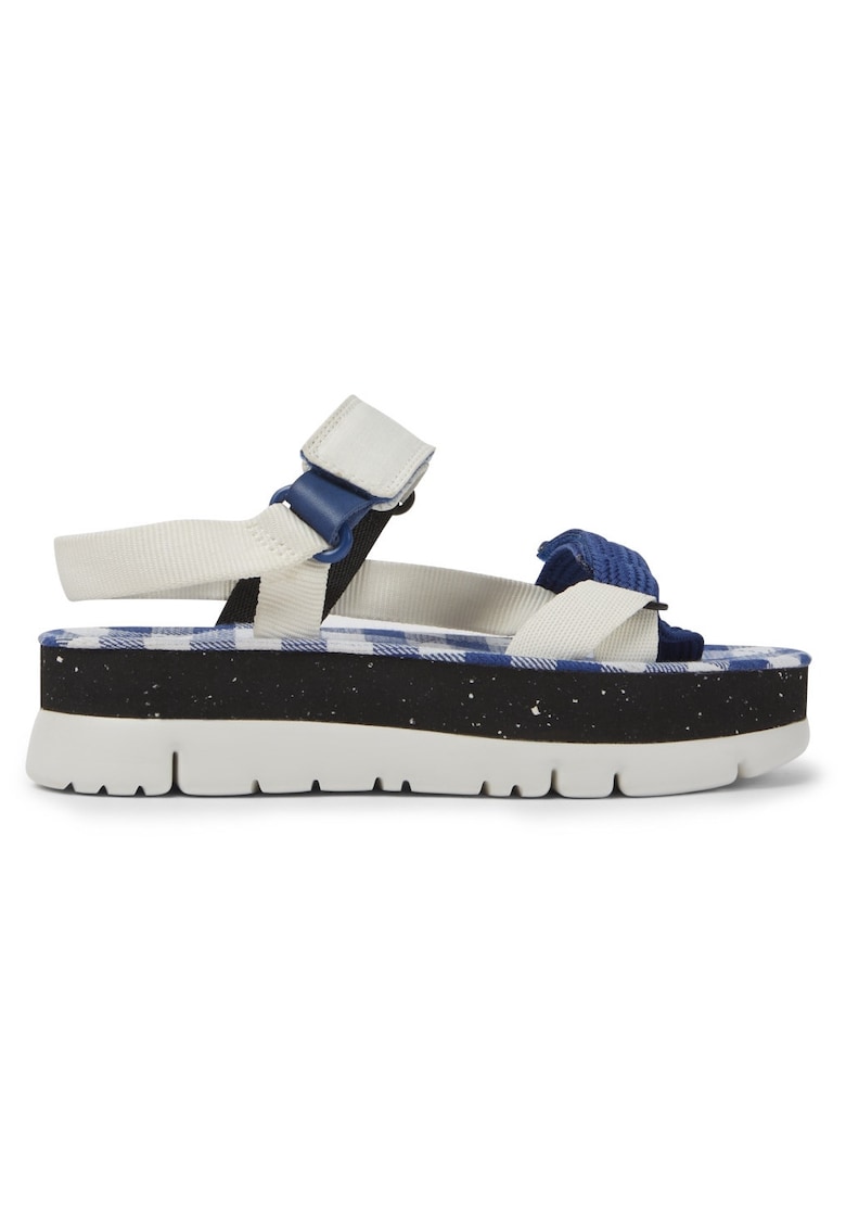 Sandale cu talpa flatform si inchidere velcro - Alb/Albastru