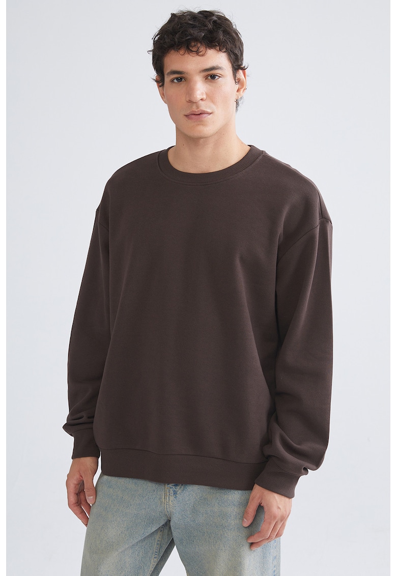 Bluza de trening cu decolteu rotund - Maro inchis