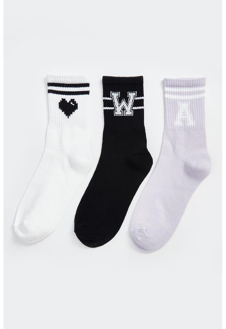 Set de sosete lungi cu garnitura striata - 3 perechi