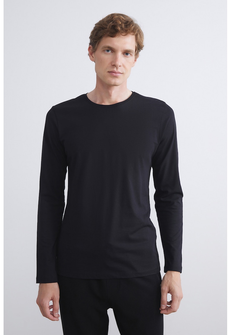 Bluza de pijama din amestec de bumbac cu decolteu la baza gatulu