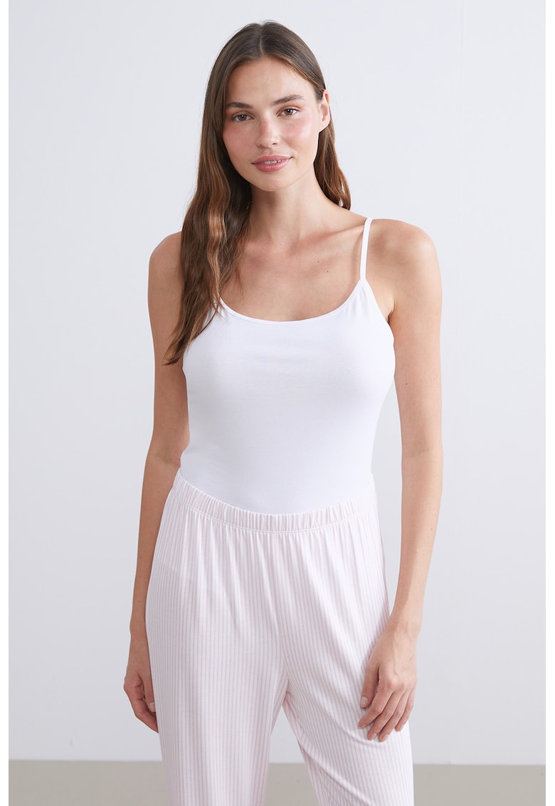 Body fara maneci din amestec de bumbac cu decolteu rotund