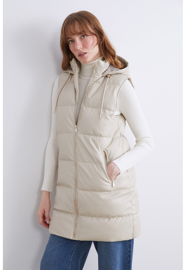 Vesta midi matlasata cu gluga