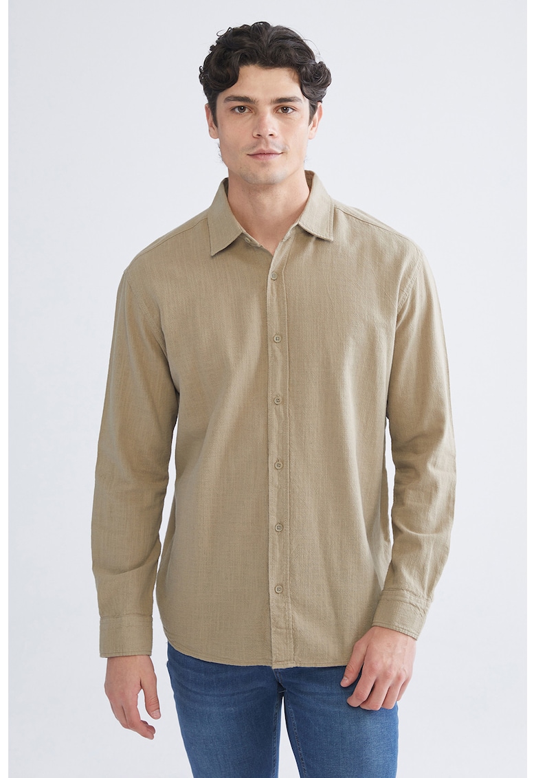 Camasa de bumbac cu maneci lungi - Maro camel