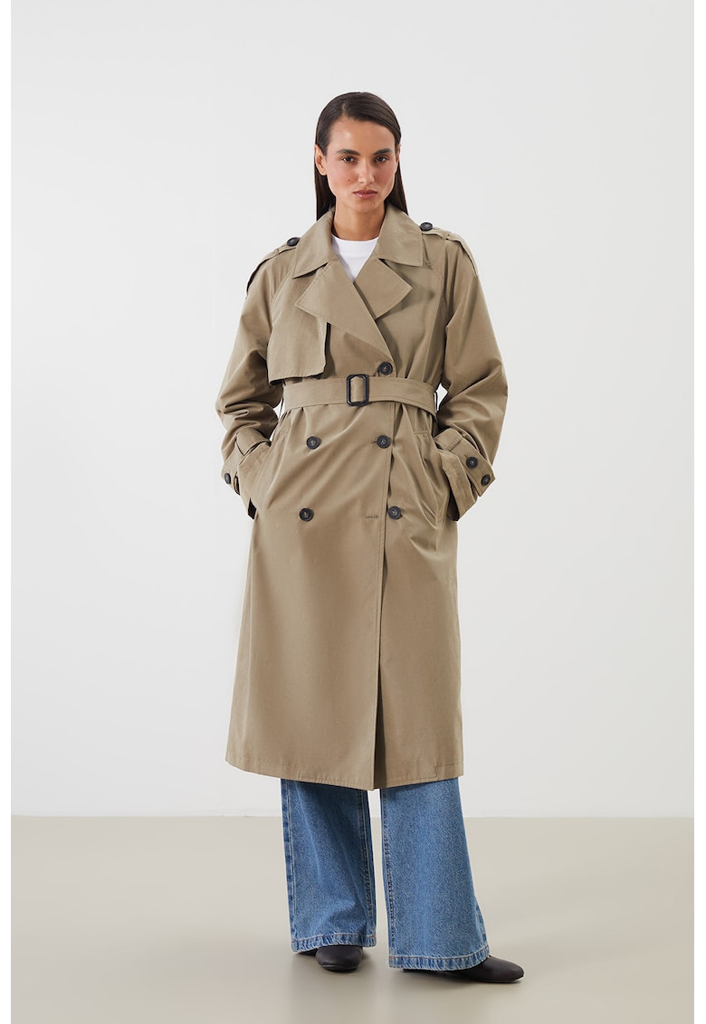 Trenci cu doua randuri de nasturi si cordon in talie